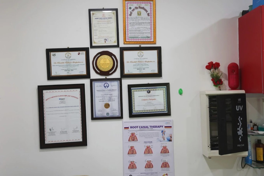 Doctor's certificates and awards wall